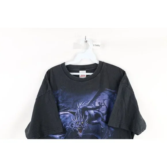 Vintage Streetwear Mens Size XL Faded Dragon Demon All Over Print T-Shirt Black - Picture 2 of 8